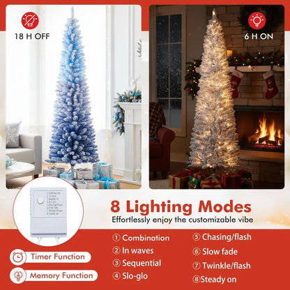 6-Foot or 7-Foot Blue Gradient Snow-Flocked Christmas Tree with Integrated Warm White LED Lighting