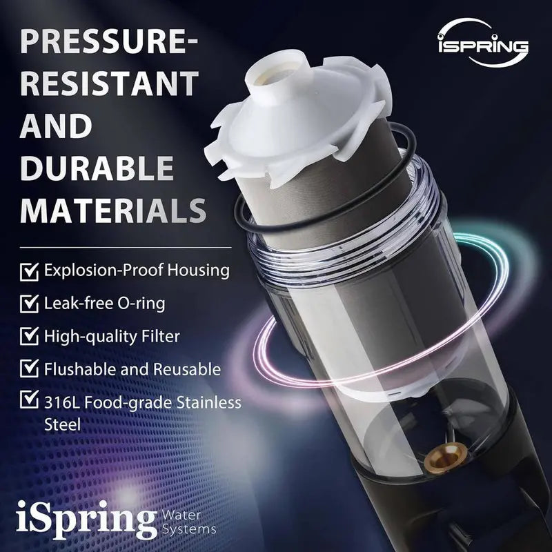 WSP200ARJ-BP Reusable Spin-Down Whole House Water Filter with Touch-Screen Auto Flushing & Bypass, Black