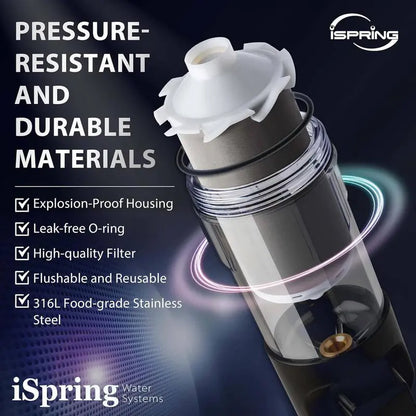 WSP200ARJ-BP Reusable Spin-Down Whole House Water Filter with Touch-Screen Auto Flushing & Bypass, Black