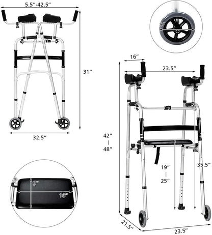 Lightweight Aluminum Foldable Walker  Durable Rehab Support Frame