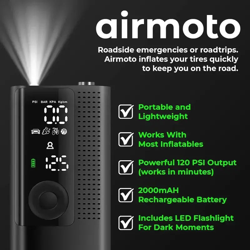 Airmoto Portable Tire Inflator  Digital Air Compressor for Cars with Precision Pressure Gauge