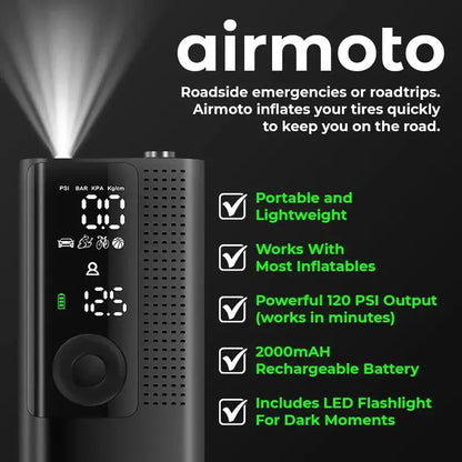 Airmoto Portable Tire Inflator  Digital Air Compressor for Cars with Precision Pressure Gauge