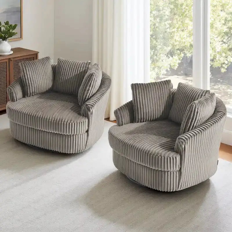 DREAMSIDEA Recessed-Arm Swivel Barrel Chair Set (2-Pack)