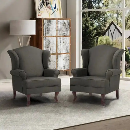 Classic Wingback Accent Chair Duo  Traditional Upholstered Armchairs for Living Spaces
