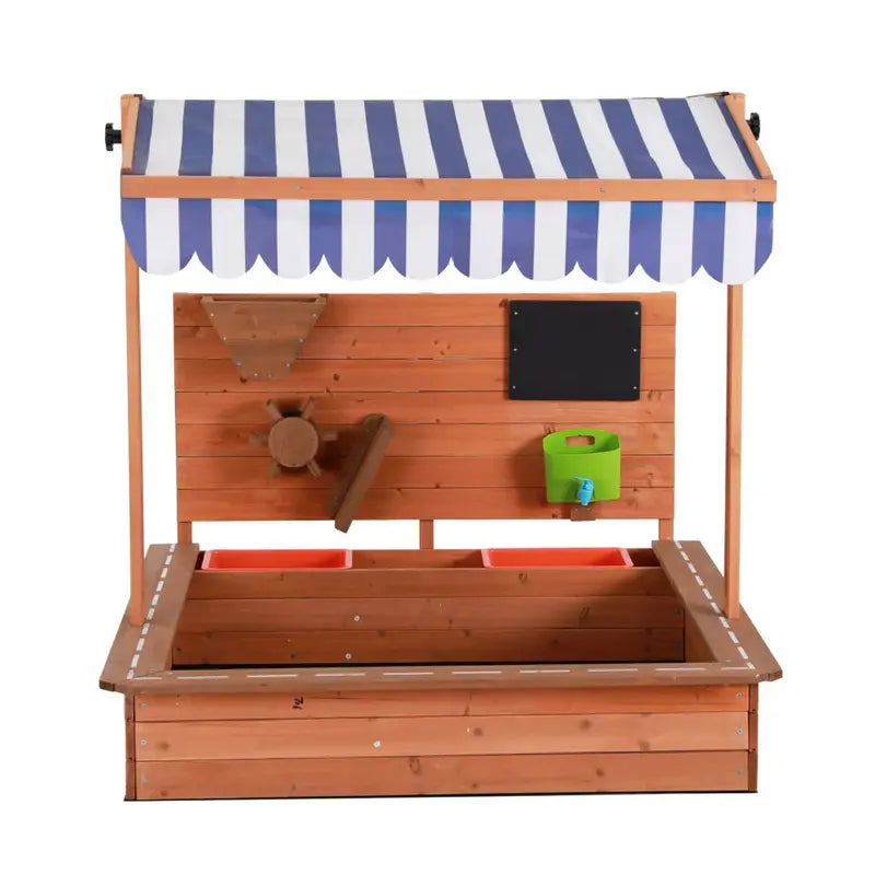 Keezi Wooden Kids Sandpit with Adjustable Canopy & Protective Cover