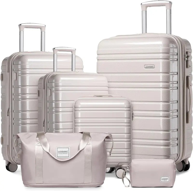 6-Piece Expandable Rolling Luggage Set  Lightweight Hardshell Suitcases with Smooth-Spinning Wheels & Modular Packing Options