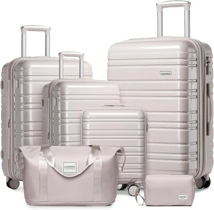 6-Piece Expandable Rolling Luggage Set  Lightweight Hardshell Suitcases with Smooth-Spinning Wheels & Modular Packing Options
