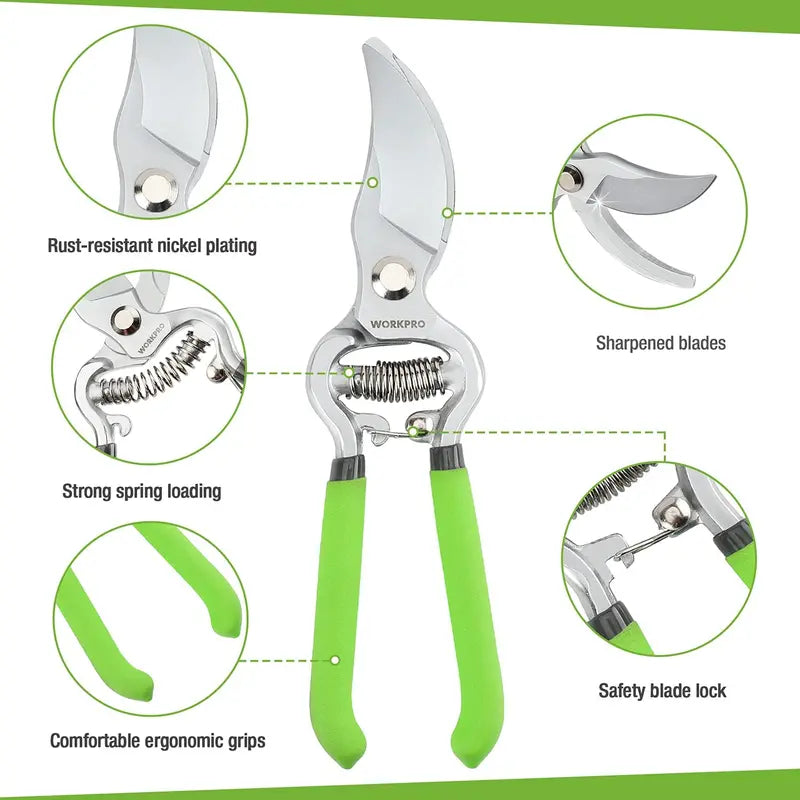 WORKPRO Dual-Purpose Pruning Shears Set  8″ Bypass & Straight-Blade Hand Clippers