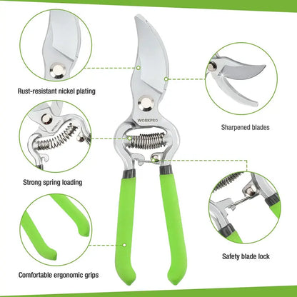 WORKPRO Dual-Purpose Pruning Shears Set  8″ Bypass & Straight-Blade Hand Clippers