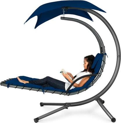Best Choice Products Curved Hanging Steel Chaise Lounge Swing  Charcoal Gray with Pillow & Canopy
