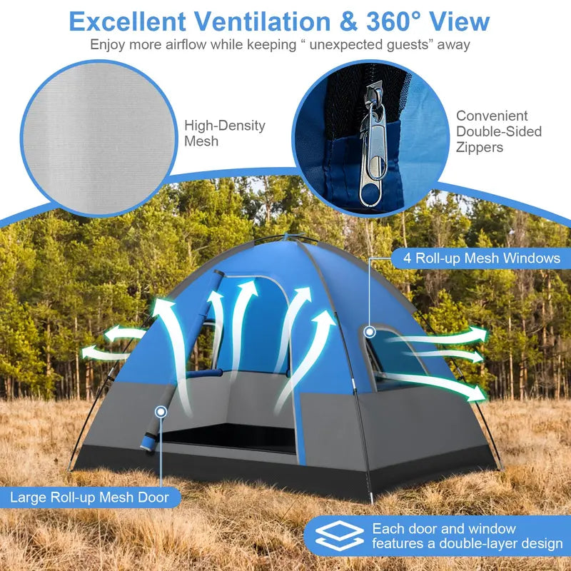 2-3 Person Waterproof Dome Camping Tent with Removable Rainfly and Windproof Design