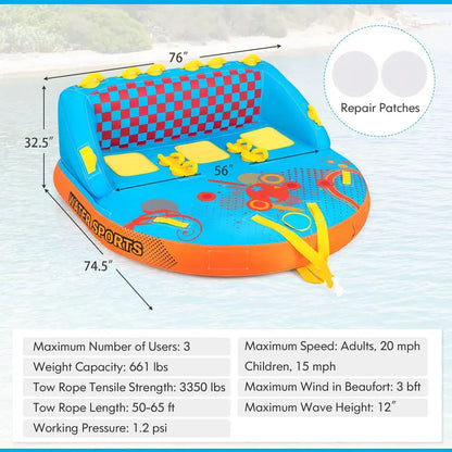 Multi-Rider Inflatable Towable Tube  Durable Water Sport Pull Toy for 13 People
