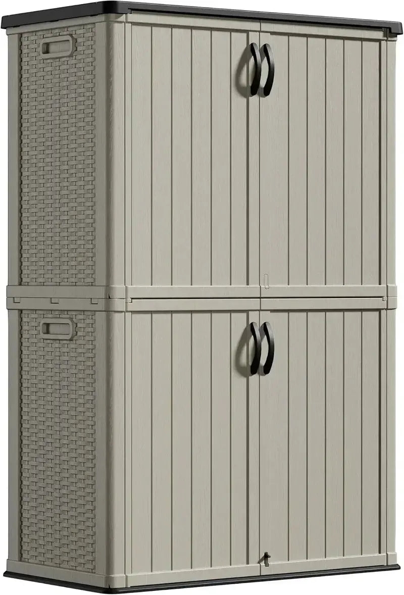 Greesum Horizontal Resin Storage Shed  27 Cu. Ft. Weather-Resistant Outdoor Cabinet for Patio or Garden
