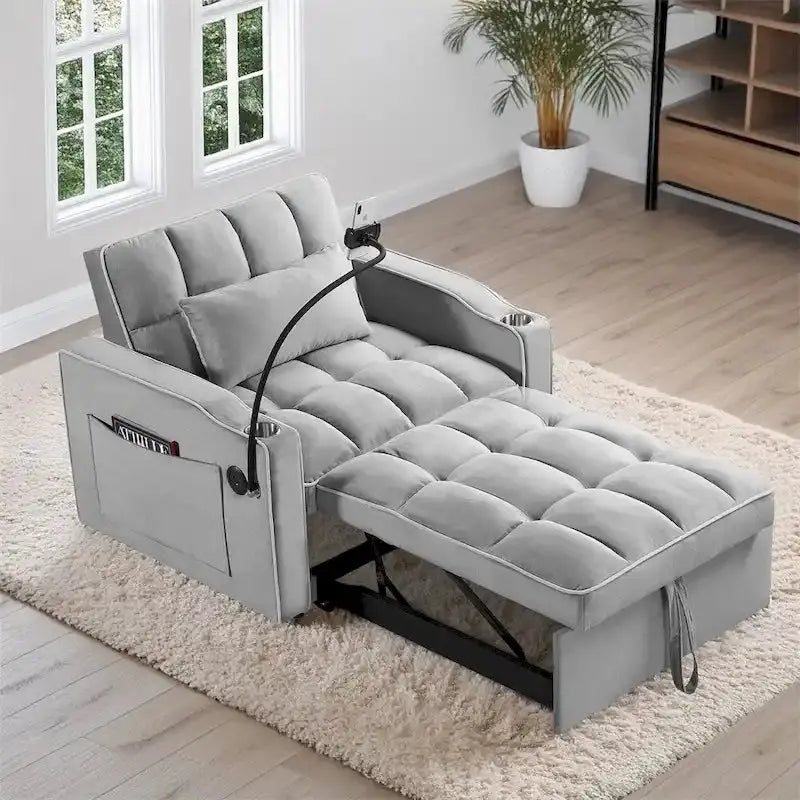 Adjustable Convertible Sleeper Chair  Space-Saving Pull-Out Sofa Bed for Small Spaces
