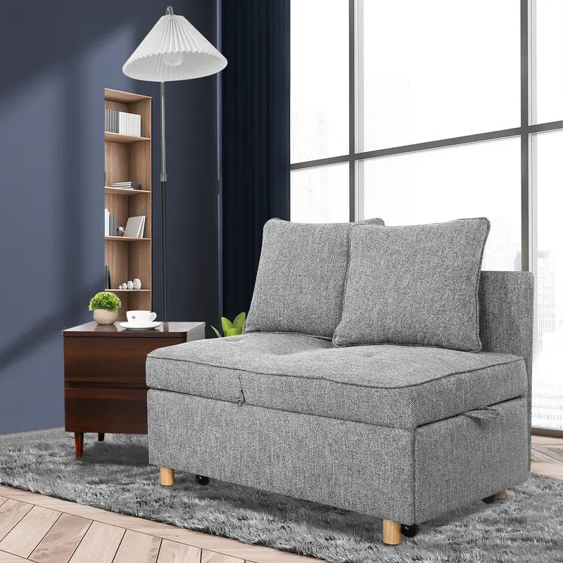 SEJOV 4-in-1 Convertible Sofa Bed with Adjustable Backrest &amp; Linen Fabric for Small Spaces