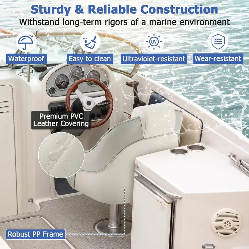 Waterproof Pontoon Captain Seat  Bucket Style with Thick Sponge Padding & PVC Leather Cover