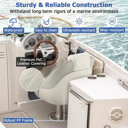 Waterproof Pontoon Captain Seat  Bucket Style with Thick Sponge Padding & PVC Leather Cover