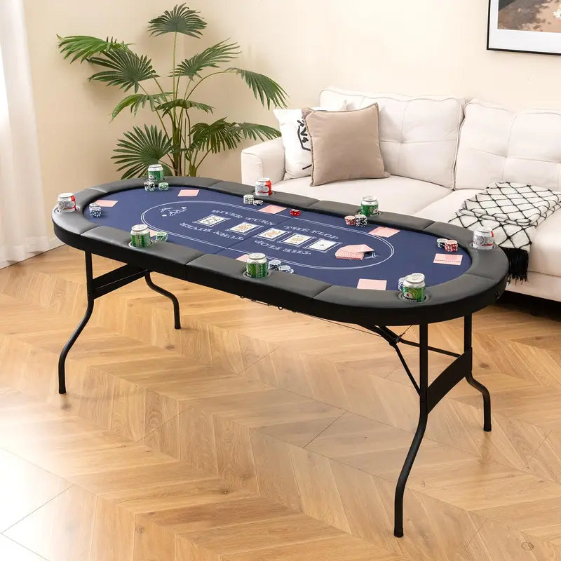 8-Player Foldable Poker Table Featuring Deep Metal Cup Holders