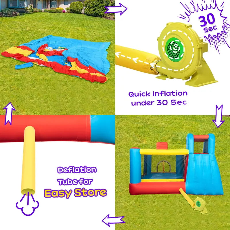 JOYMOR Bounce House Inflatable Bouncing Castle Play Center w/ Air Blower, Jump’n Slide Bouncer, Suitable for Toddler Baby and Little Kids