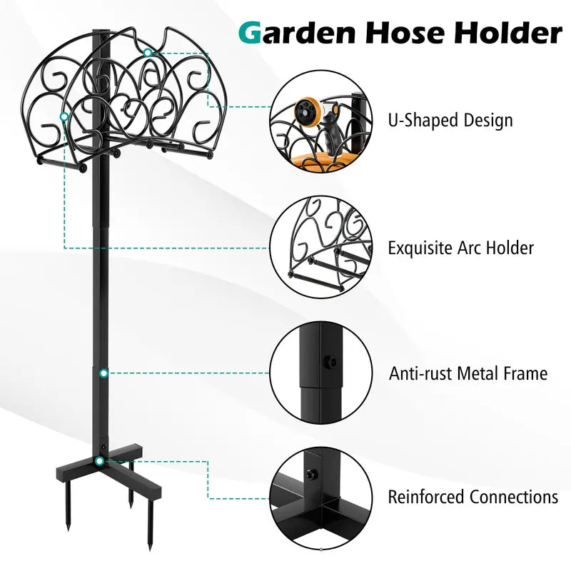 Detachable Metal Garden Hose Holder with Triple Anchor Points