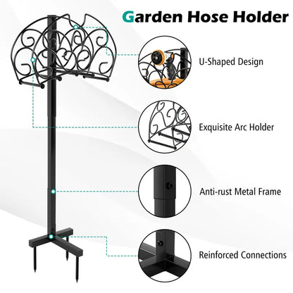 Detachable Metal Garden Hose Holder with Triple Anchor Points