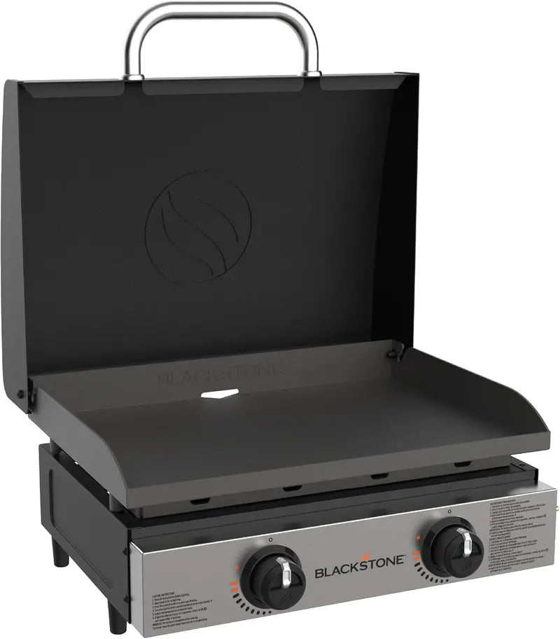 22-Inch Stainless Steel Tabletop Griddle  Hooded Flat Top Grill with Black Powder-Coated Frame for Indoor/Outdoor Use
