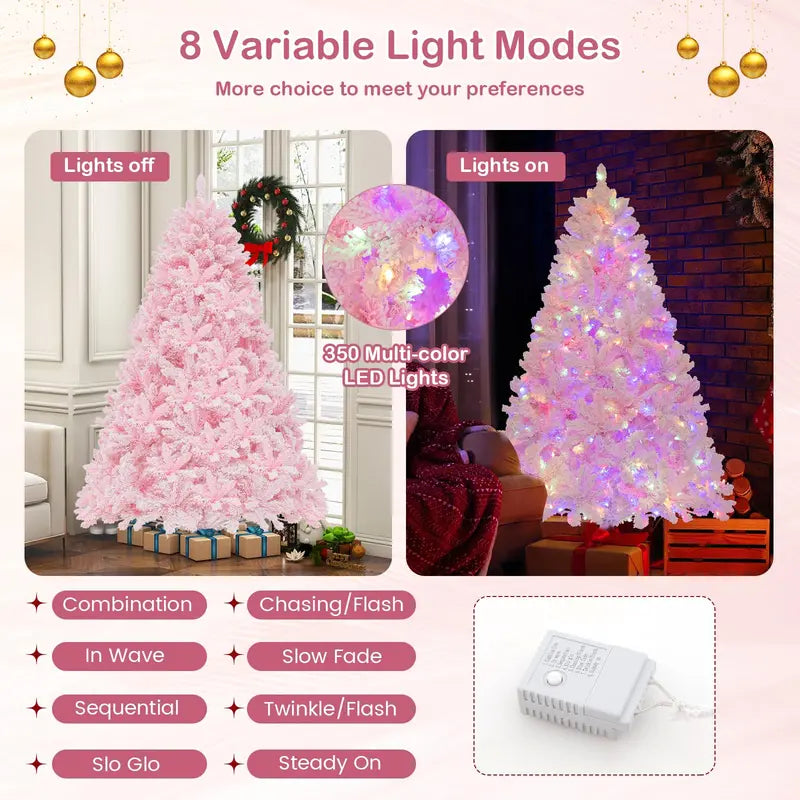 6-Foot Pink Snow-Flocked Christmas Tree  Pre-Lit Holiday Decoration for Home or Office