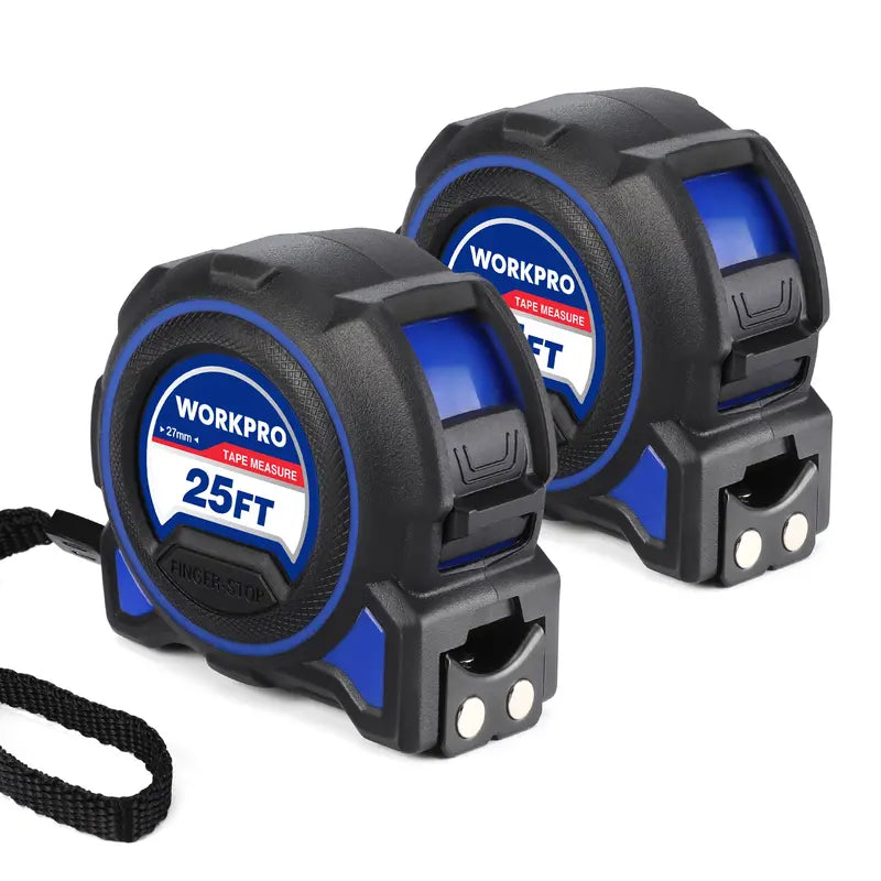 WORKPRO 25-Foot Heavy-Duty Retractable Tape Measure (2-Pack)  Precision 1/32″, Magnetic Tip