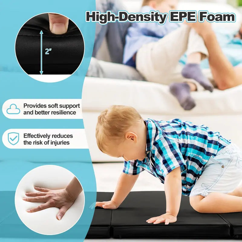 8′ x 4′ Folding Gymnastics Mat  2-Inch Thick Tumbling Pad with Carry Handles and Hook-and-Loop Closure