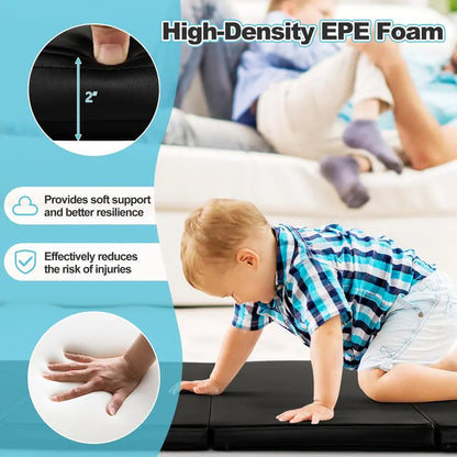 8′ x 4′ Folding Gymnastics Mat  2-Inch Thick Tumbling Pad with Carry Handles and Hook-and-Loop Closure