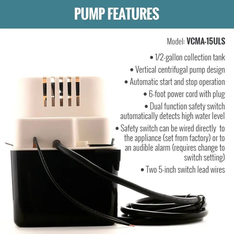 Little Giant 554405 65 GPH Condensate Pump with Safety Switch, White, VCMA-15ULS