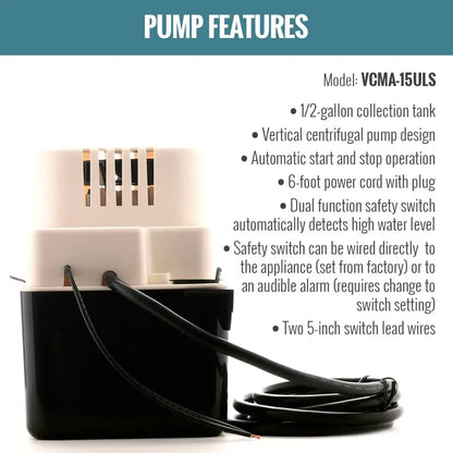 Little Giant 554405 65 GPH Condensate Pump with Safety Switch, White, VCMA-15ULS