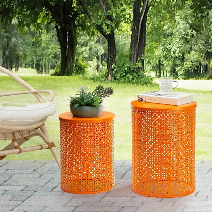 Glitzhome Multi-Functional Metal Orange Garden Stool or Plant Stand or Accent Table (Set of 2) 2003800007