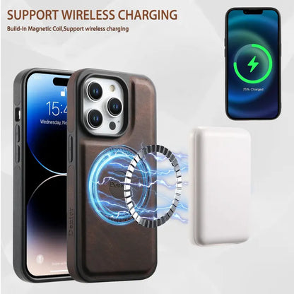 Magnetic Leather Wallet Case for iPhone  MagSafe Compatible with Card Slot