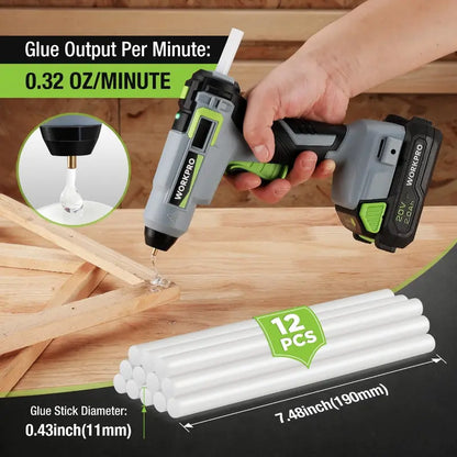 WORKPRO 20V Cordless Hot Glue Gun Kit  Includes 12 Glue Sticks & 2.0Ah Lithium-Ion Battery