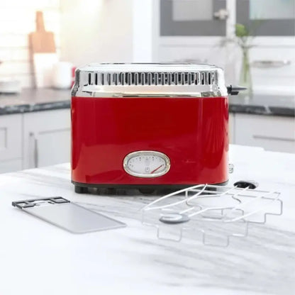 Retro-Inspired 2-Slice Toaster in Vibrant Red with Even Browning Controls