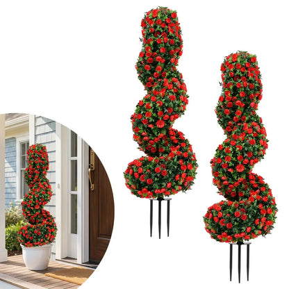 Set of Two 3-Foot Realistic Fake Rose Bushes  UV-Protected Outdoor Faux Plants with Ground Spikes