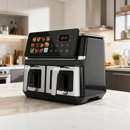 10L Dual-Basket Smart Air Fryer  Black Stainless Steel Build