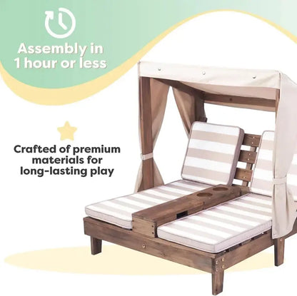 KidKraft Wooden Double Chaise Lounge — Outdoor Kids’ Patio Furniture with Cup Holders
