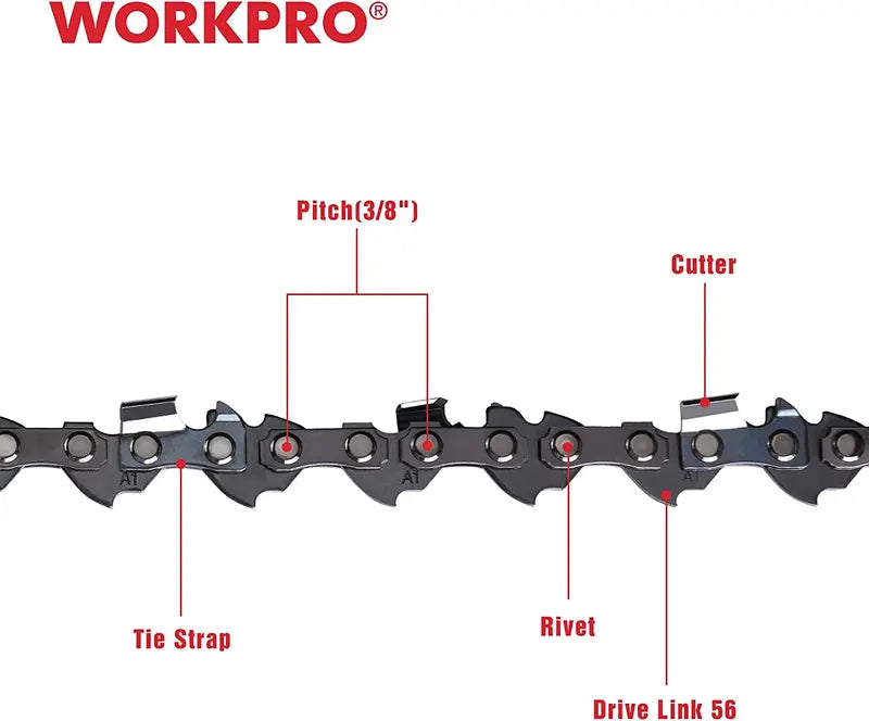 WORKPRO 16-Inch Chainsaw Chain  2-Pack, 3/8″ Pitch, 56 Drive Links Compatible with Standard Saw Models