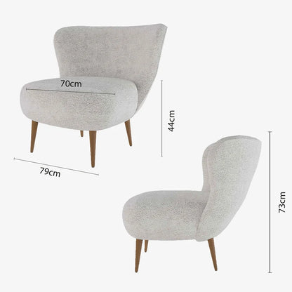 Fauteuil en tissu bouclette gris-cr me et bois
