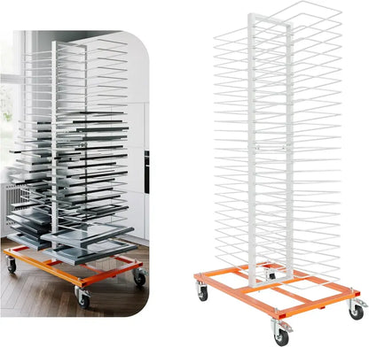 50-Shelf Rolling Paint Drying Rack  25 lbs per Shelf, Orange/White Industrial Organizer