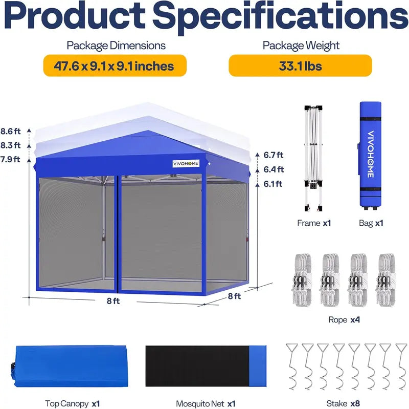 10’×10′ Easy-Setup Canopy Tent  Enclosed Mosquito Net Screen Tent with Dual Zipper Doors & Rolling Storage Bag for Outdoor Events