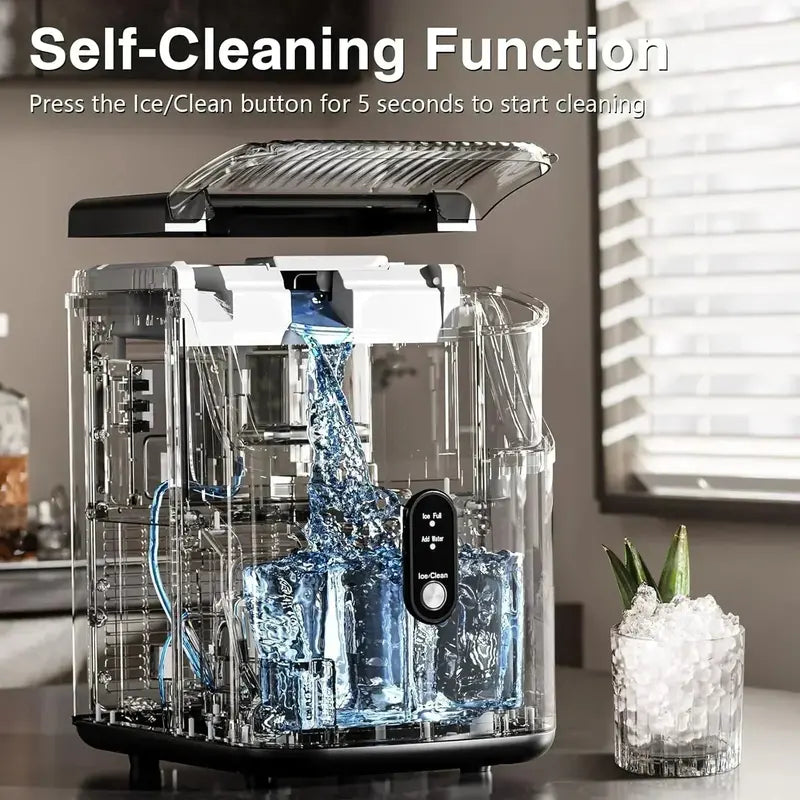 Countertop Nugget Ice Maker with Chewable Pellet Ice and Auto-Cleaning Function