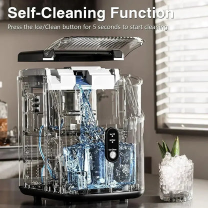 Countertop Nugget Ice Maker with Chewable Pellet Ice and Auto-Cleaning Function