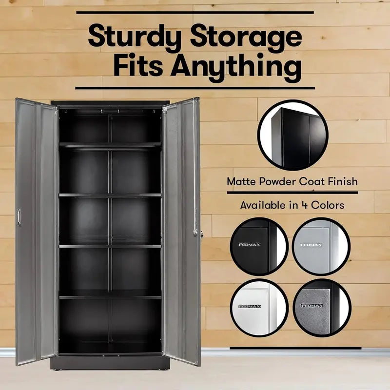 Heavy-Duty Steel Garage Locker  71-Inch Tall Multipurpose Storage Cabinet with Adjustable Shelves and Secure Locking Doors