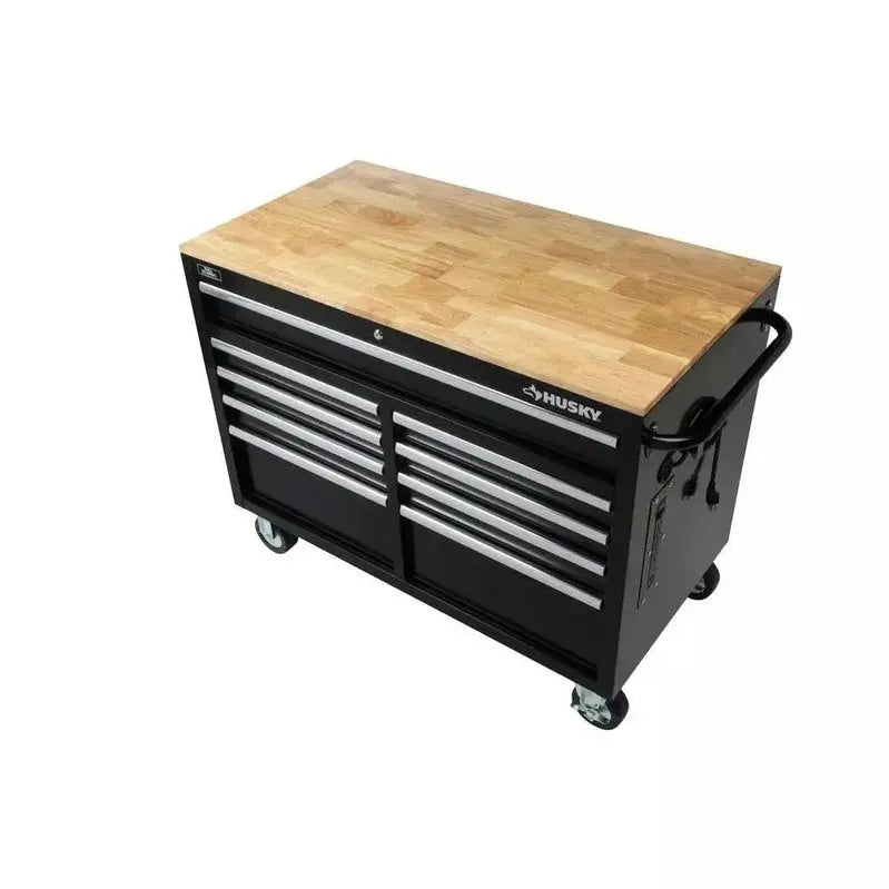 46-Inch Gloss Black Mobile Workbench  9-Drawer Deep Tool Chest with Casters and Heavy-Duty Frame