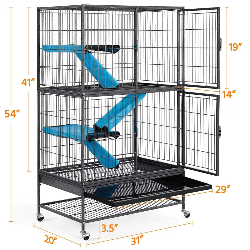 Yaheetech Rolling 2-Story Ferret Cage Small Animal Cage for Chinchilla Adult Rats Metal Critter Nation Cage w/ 2 Removable Ramps/Platforms Black