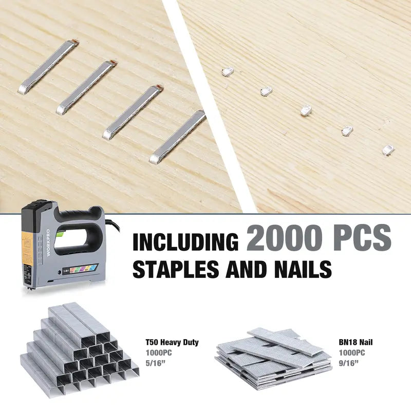 WORKPRO 5-in-1 Corded Staple Gun & Brad Nailer Kit — Includes 2000 Fasteners