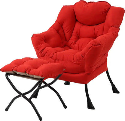 Welnow Compact Lazy Chair with Ottoman  Dark Grey Accent Armchair with Side Pocket & Footrest
